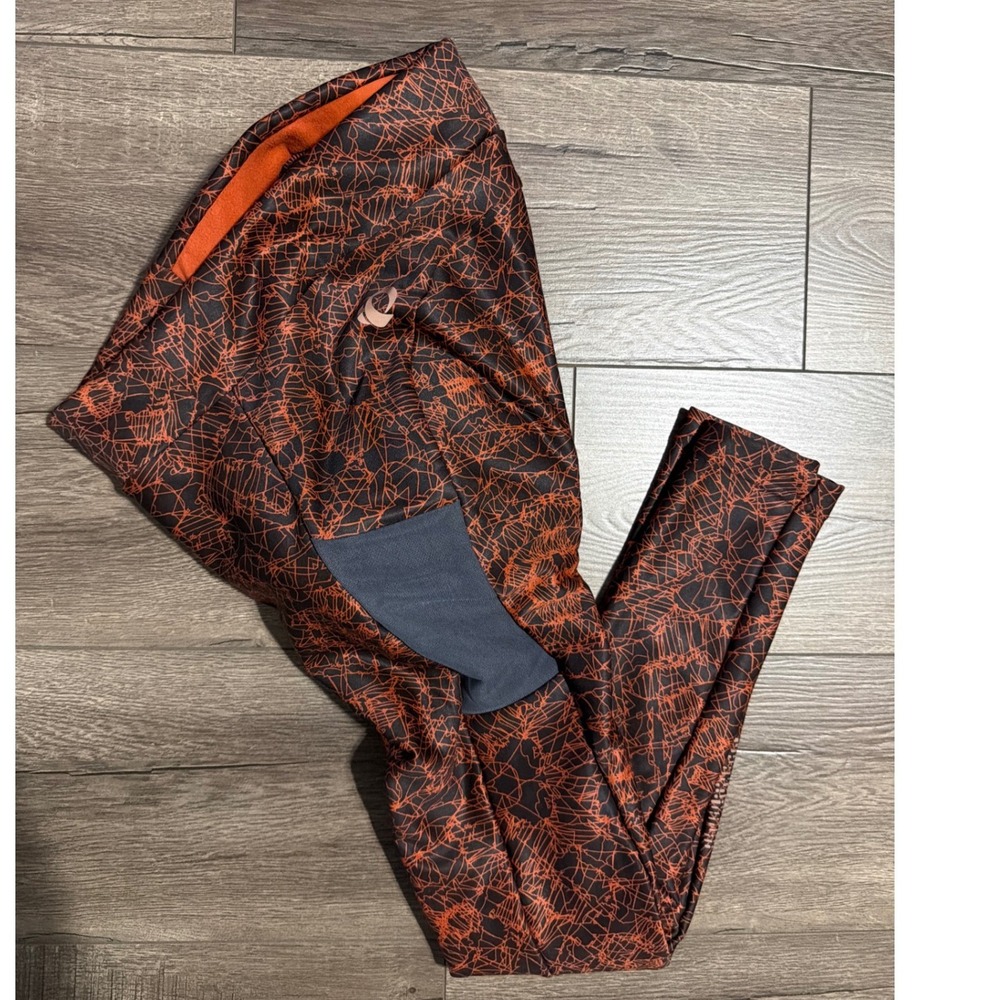 Pearl Izumi Fleece Lined Cycling Tights Orange Black Geometric‎ Padded Womens L